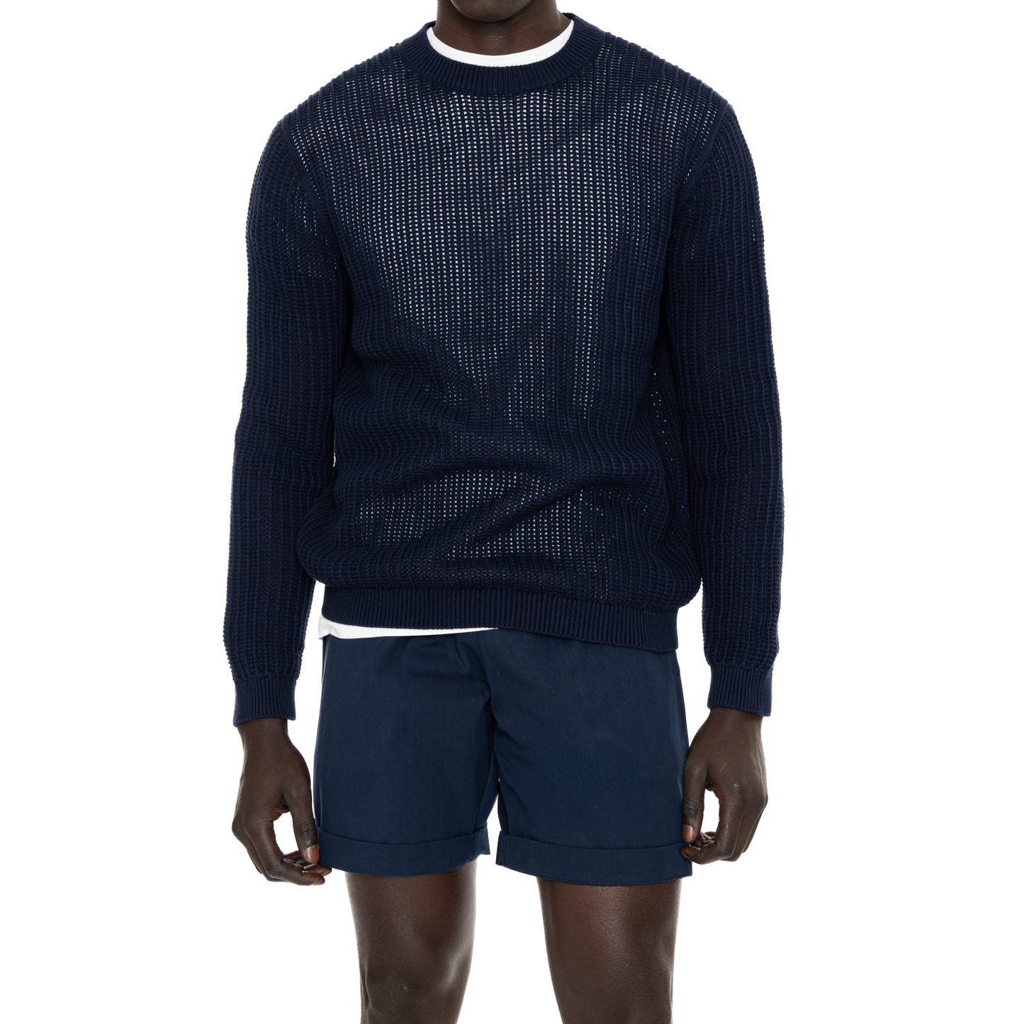 JUMPER COTTON CREW NECK KNITTED NAVY- DANWARD