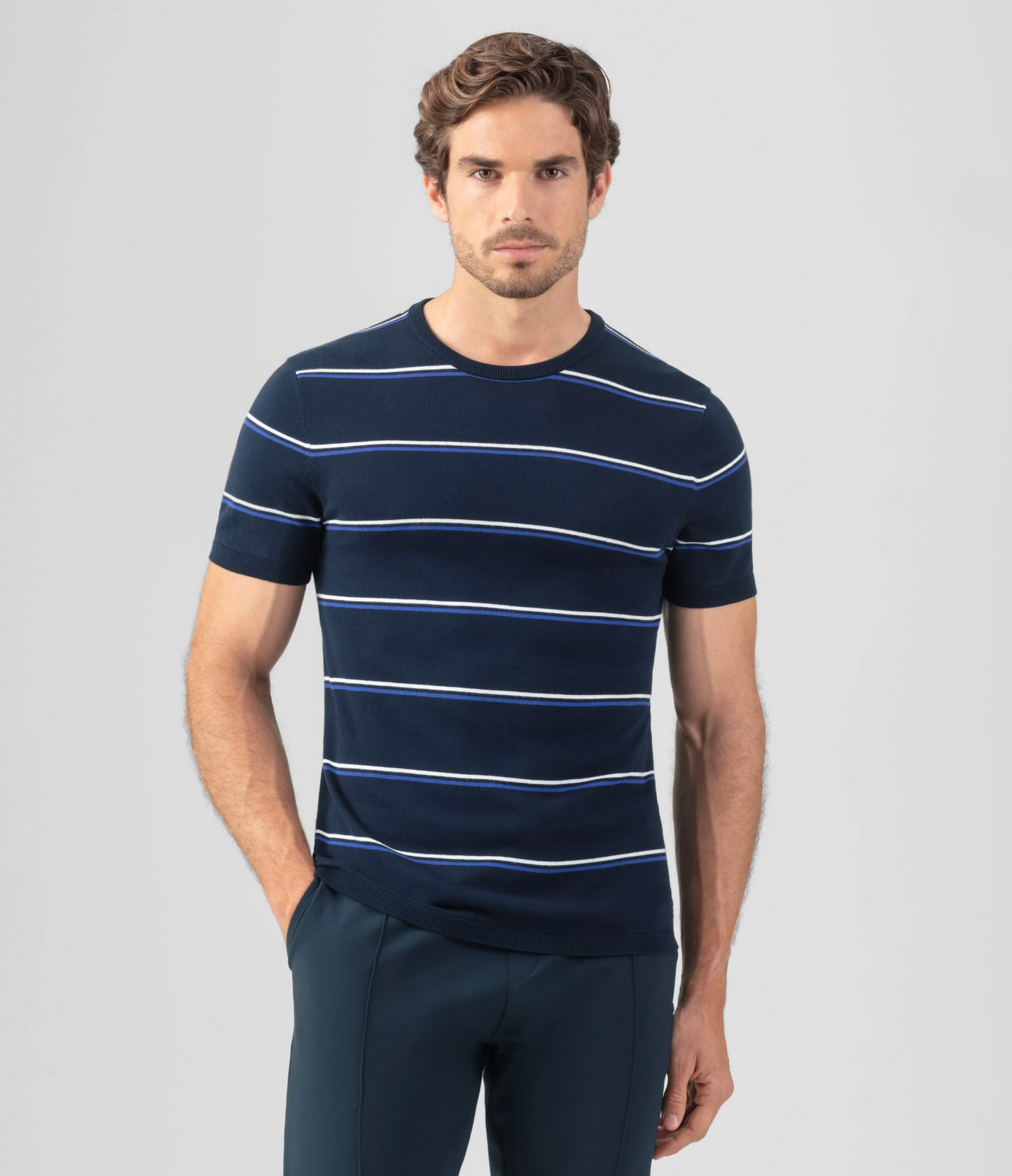 BLACK OR NAVY Striped Mesh T-Shirt - RON DORFF