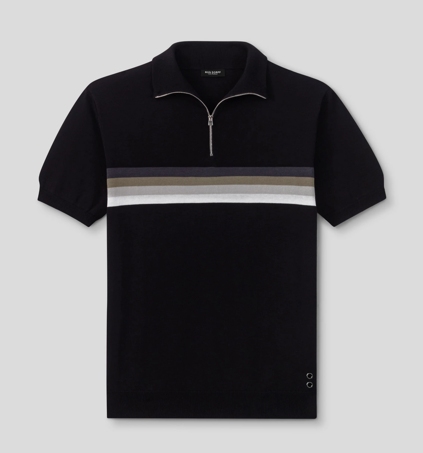 BLACK STRIPED COTTON SILK POLO SHIRT - RON DORFF