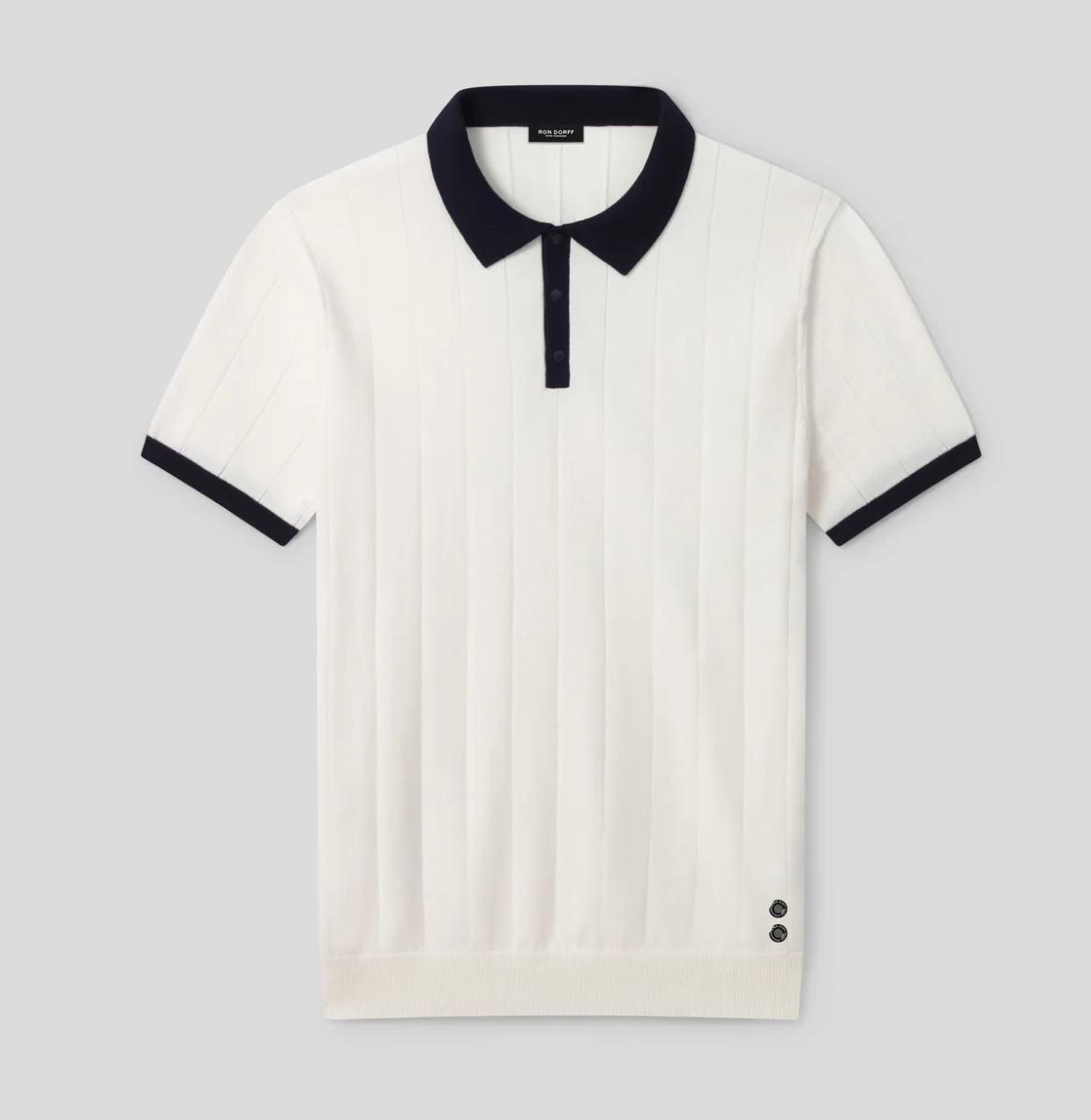 COTTON POLO SHIRT WITH VERTICAL LINES WHITE OR NAVY - RON DORFF