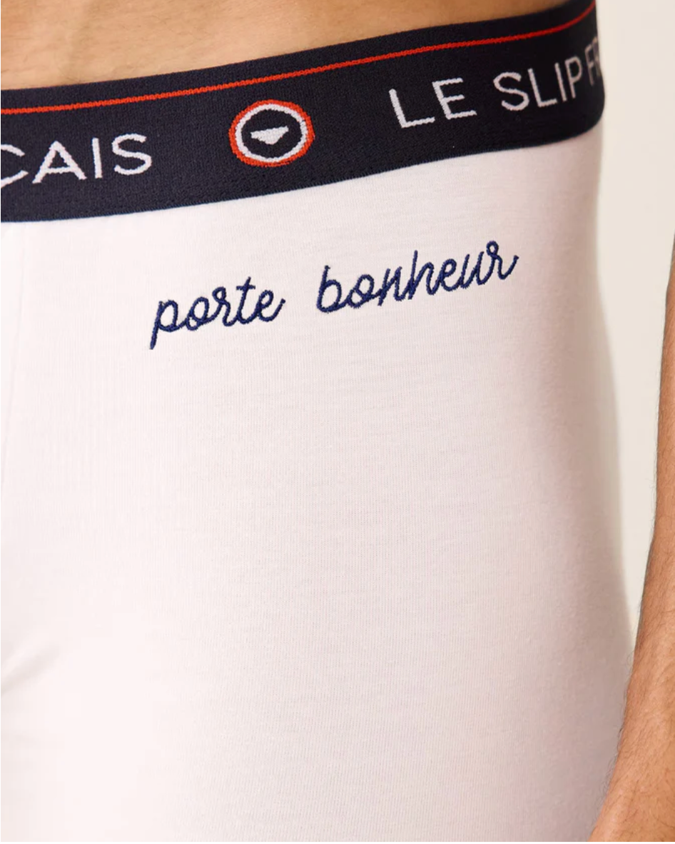 LOS BOXER REDOUTABLES BORDADOS BLANCOS “LUCK BRING” – LOS CALZONES FRANCÉS 