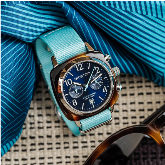 Clubmaster Chrono date 40 mm BLEU "SUMMER VIBES" - Acétate écaille de tortue