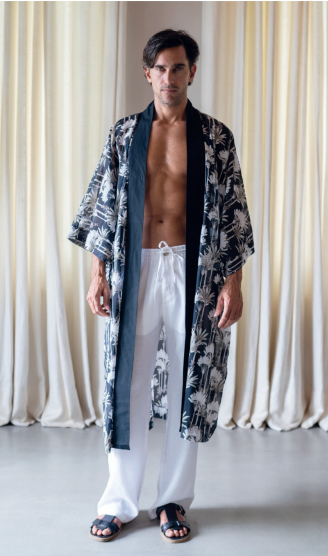 KIMONO FOR HIM COTTON VOILE PALM PRINT - DANWARD