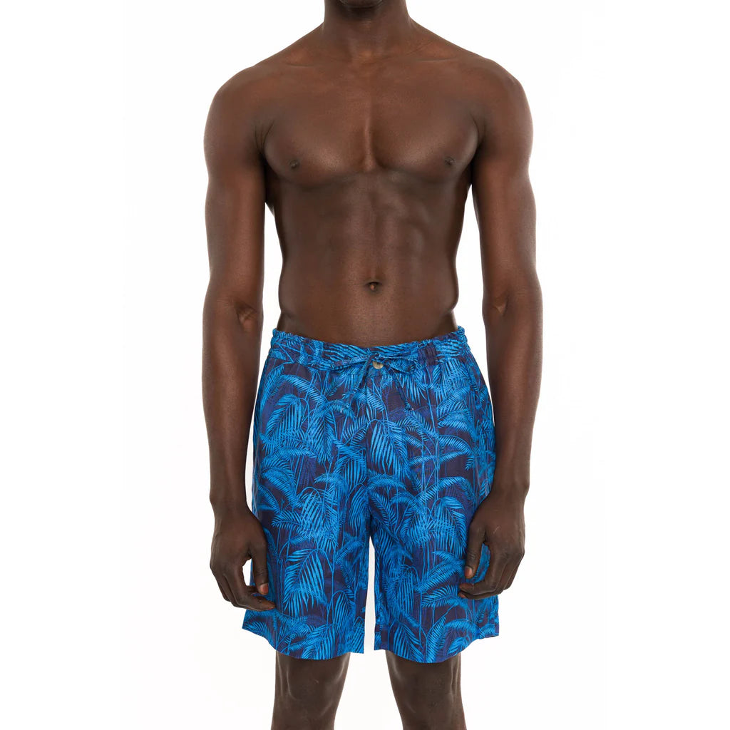 PALM PRINT ELASTICATED LINEN SHORTS - DANWARD